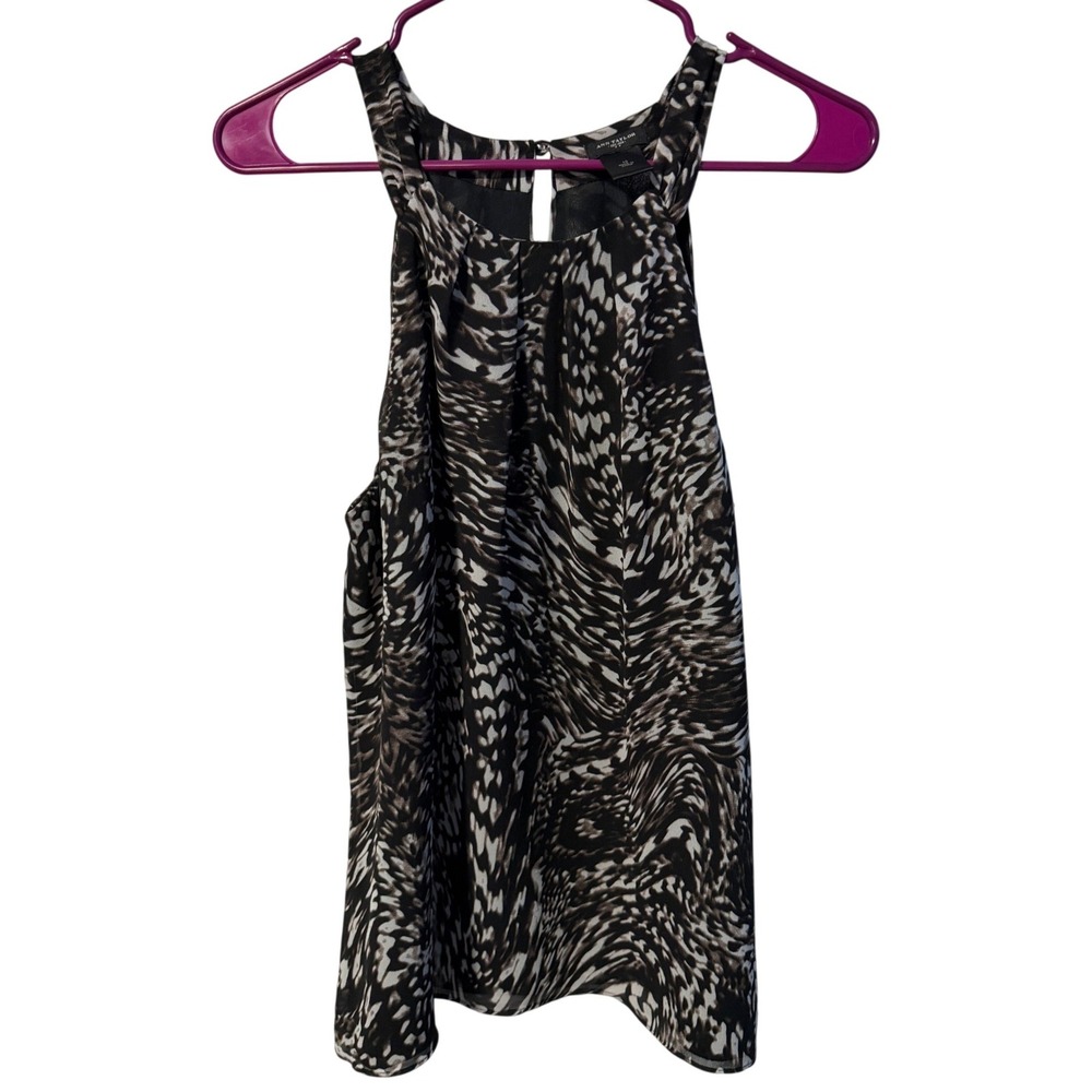Ann Taylor Halter Top Womens 10 Black White Abstract Print